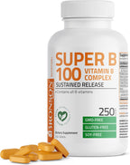 Bronson Super B100 Complejo de Vitaminas B Liberación Sostenida, 120 Comprimidos