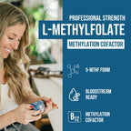 L-Metilfolato 1000 mcg más Metil B12 Cofactor – Forma Activa 5-MTHF – Apoya el Estado de Ánimo, la Metilación y la Cognición – Vitaminas B9 y B12 Altamente Biodisponibles (60 Cápsulas – 60 Porciones)