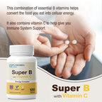 Puregen Labs Super B Energy Complex con Vitamina C - Salud Inmunitaria, Energía y Sistema Nervioso - Sin Gluten, No Transgénico, 100 Comprimidos Vegetales