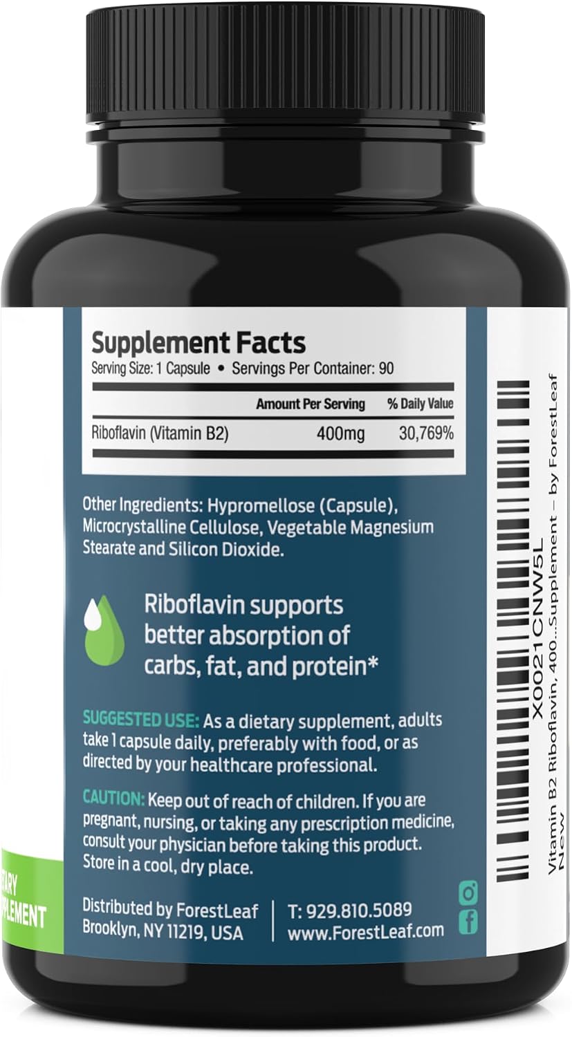 ForestLeaf Vitamina B2 Riboflavina 400 mg - 90 Cápsulas Vegetales