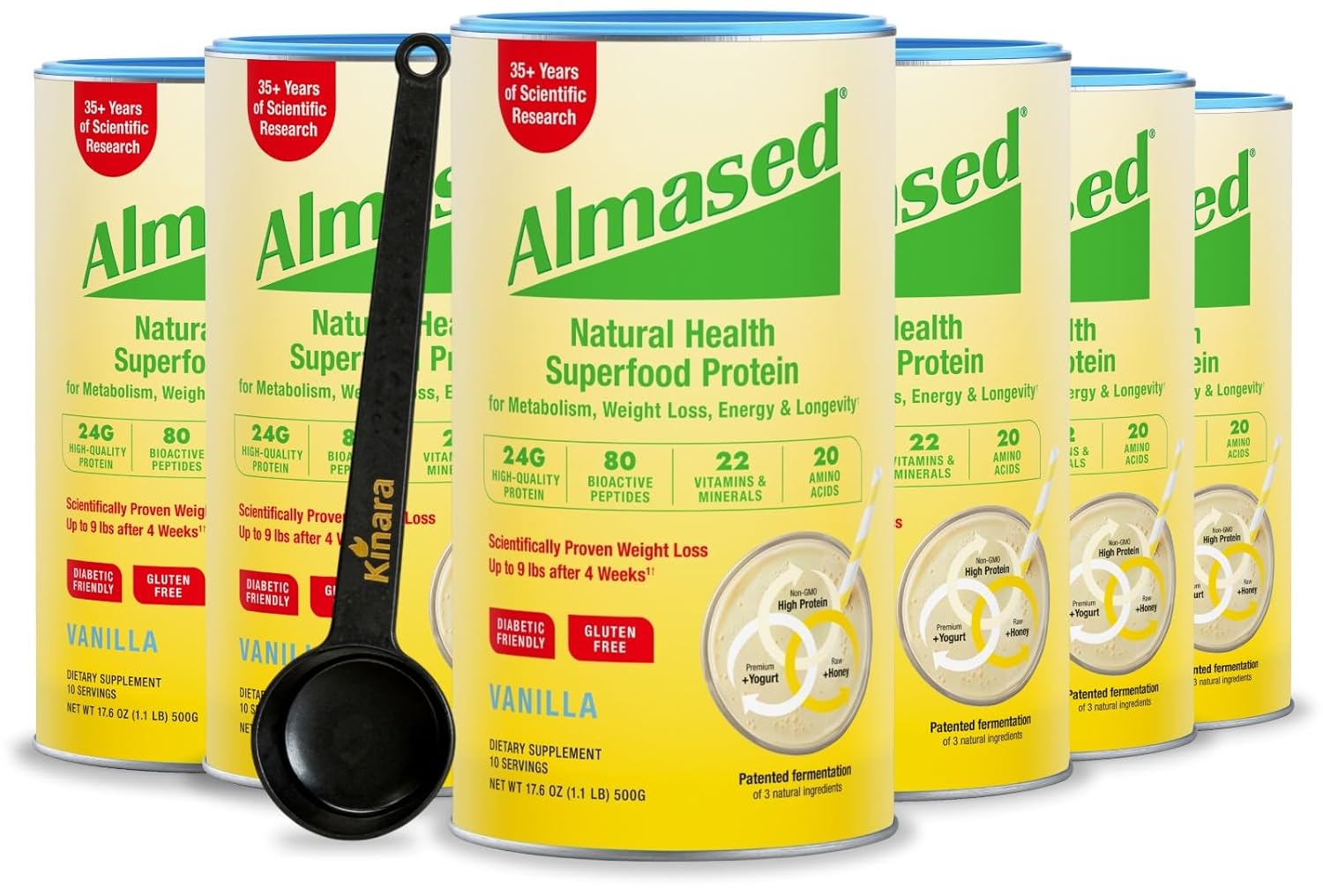 Almased Proteína en Polvo Vainilla - Bebida Sustitutiva de Comida Sin Gluten - Bajo Índice Glucémico - 17.6 oz (Paquete de 3)