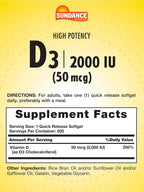 Sundance Vitamina D3 2000 IU, 200 Cápsulas Blandas