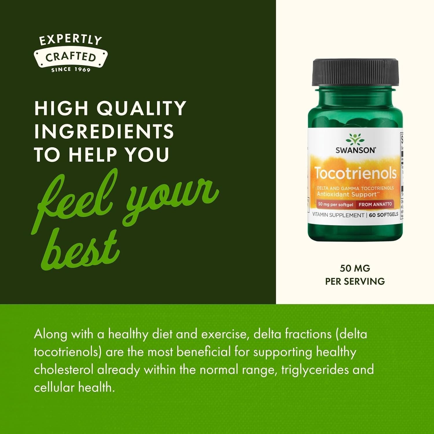 Swanson Deltagold Tocotrienoles - Annatto y Vitamina E Tocotrienoles - 99% Libre de Tocoferoles (60 Cápsulas Blandas, 50 mg)