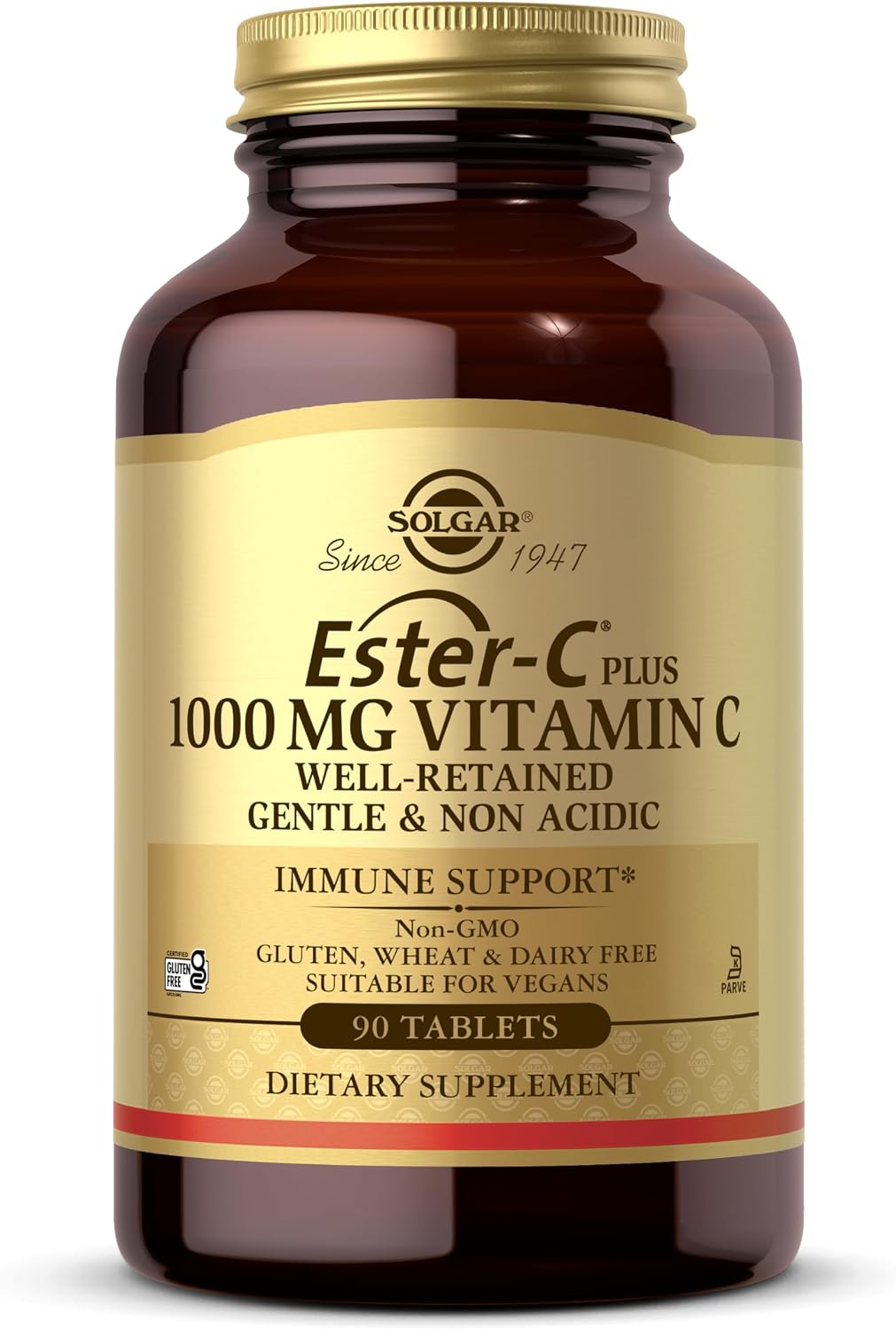 Solgar Ester-C Plus 1000 mg Vitamina C, 90 Comprimidos - Suave para el Estómago, No Ácido, Antioxidante y Apoyo Inmunológico - Sin Gluten, Vegano, Kosher