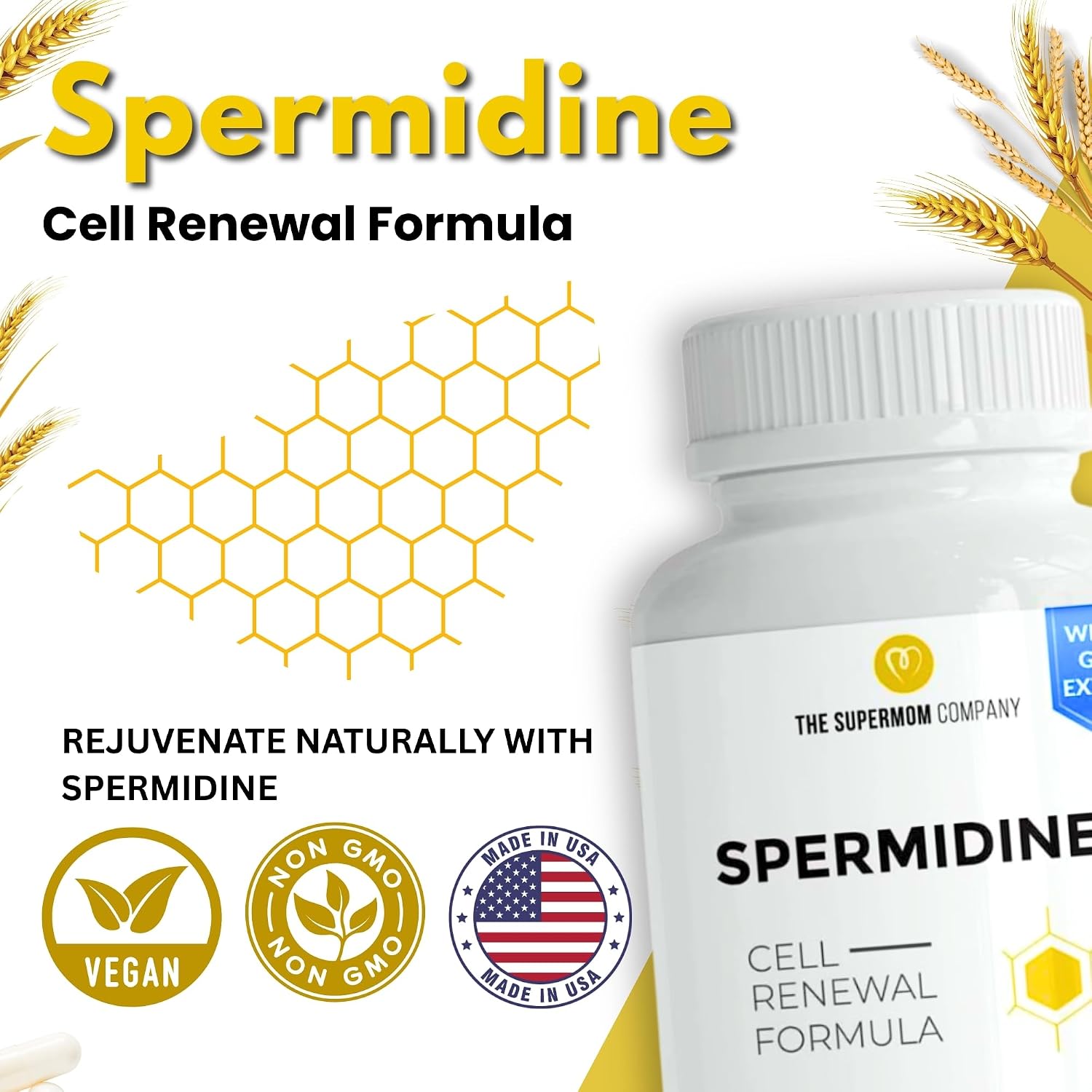 Spermidine Supplement – 60 Cápsulas Vegetales – Extracto de Germen de Trigo con 1000 mg de Espermidina y BioPerine