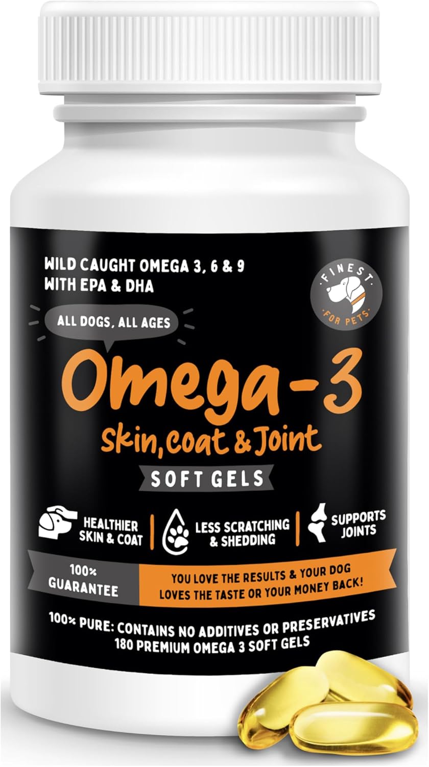 Omega 3 Fish Oil for Dogs - Finest For Pets - 180 Softgels with EPA and DHA