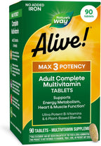 Nature's Way Alive! Max3 Multivitamínico Diario de Alta Potencia, Sin Hierro, 180 Comprimidos