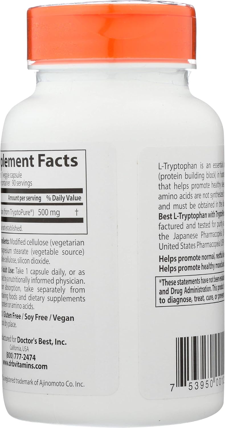 El mejor L-Triptófano 500 mg – 90 Cápsulas Veganas – Doctor's BEST