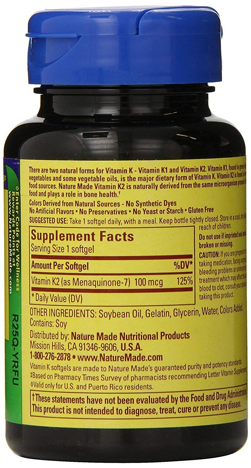 Nature Made Vitamina K2 100 mcg Cápsulas blandas 30 unidades (Paquete de 3)