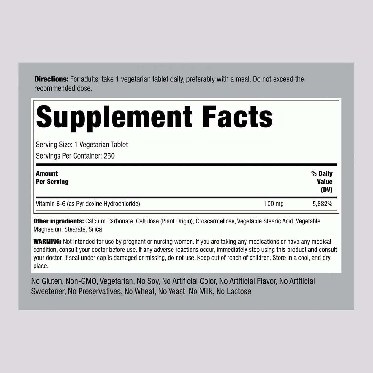 Piping Rock Vitamina B6 100 mg | 250 Comprimidos | Piridoxina Clorhidrato – Image 2