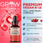Grow Vitamin Complejo B12 Líquido Sublingual - Metilcobalamina Premium con Vitaminas B2, B3, B6 y B12 para Energía y Sistema Inmunitario