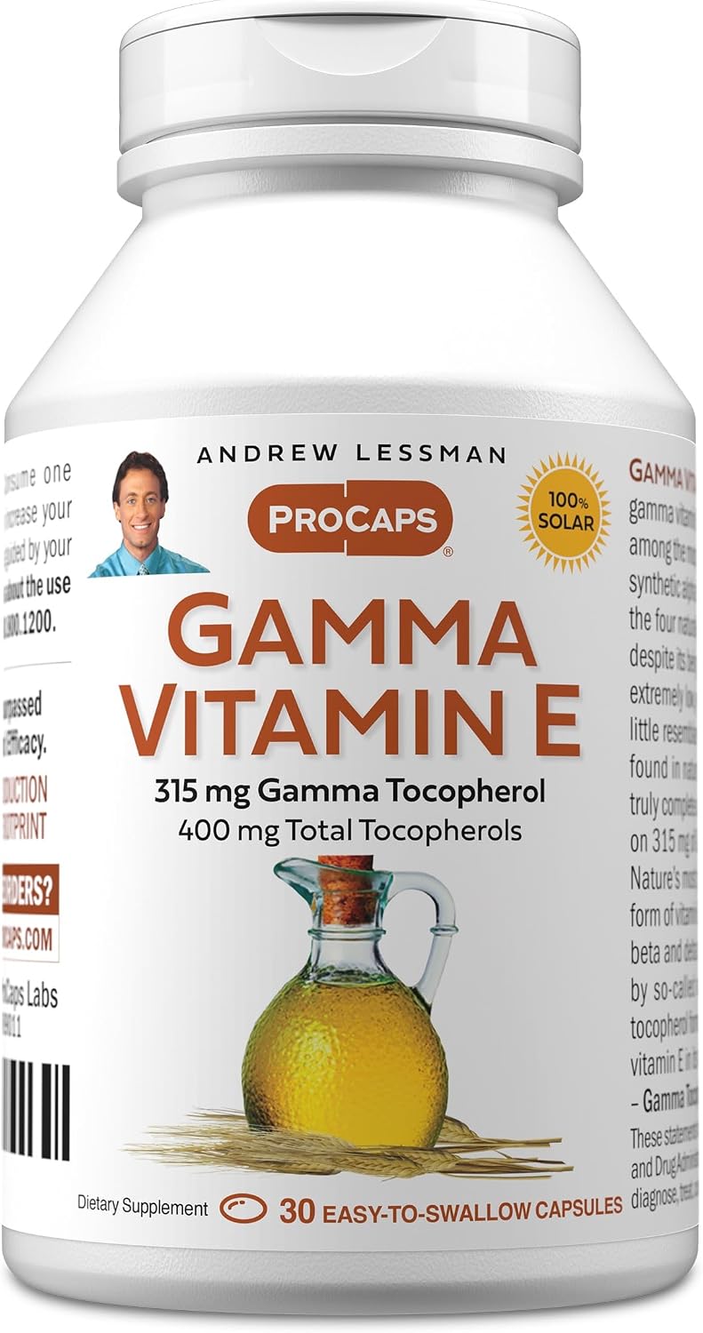 Gamma Vitamina E de ANDREW LESSMAN - 30 Cápsulas Blandas - 315 mg de Gamma Tocoferol con Cuatro Tocoferoles Naturales y Aceite de Ahiflower