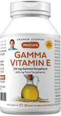 Gamma Vitamina E de ANDREW LESSMAN - 30 Cápsulas Blandas - 315 mg de Gamma Tocoferol con Cuatro Tocoferoles Naturales y Aceite de Ahiflower