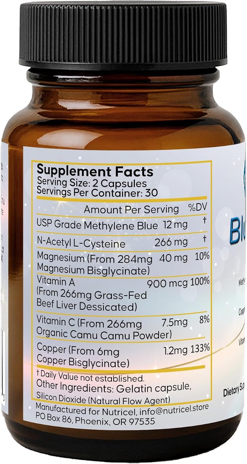 Nutricel Supplements Blue Immune 60 Cápsulas - Fórmula Nootrópica con Azul de Metileno USP