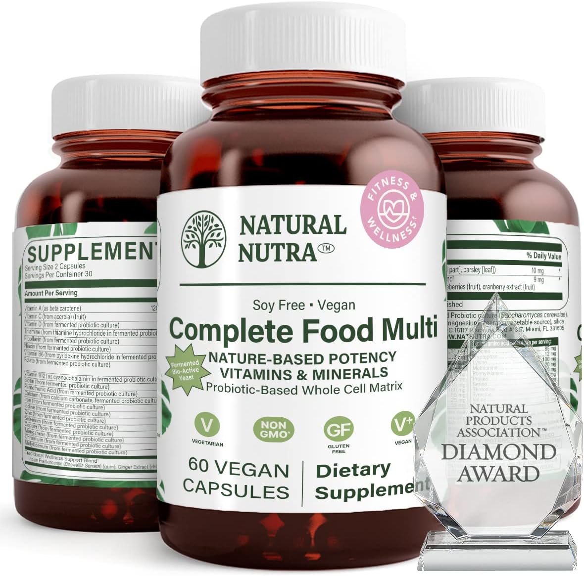 Natural Nutra Multivitamínico Completo de Alimentos Integrales para Mujeres y Hombres, 60 Cápsulas