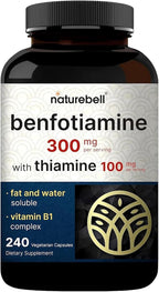 NatureBell Benfotiamina con Tiamina - 240 Cápsulas Vegetarianas - 300mg Benfotiamina y 100mg Tiamina - Complejo de Vitamina B1