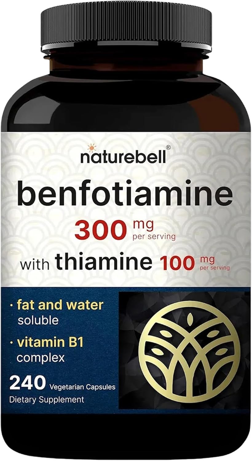 NatureBell Benfotiamina con Tiamina - 240 Cápsulas Vegetarianas - 300mg Benfotiamina y 100mg Tiamina - Complejo de Vitamina B1