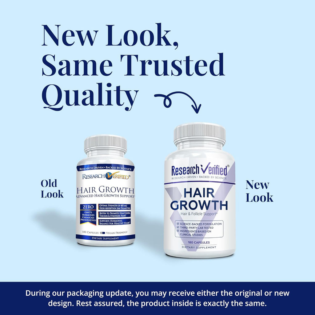 Research Verified Hair Growth Support - con Biotina, Saw Palmetto y Vitaminas - 360 Cápsulas (6 Meses)