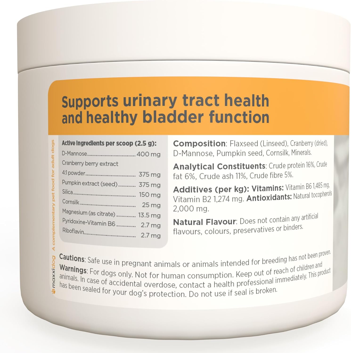 maxxiUtract Apoyo Urinario y Vesical para Perros - Suplemento Natural en Polvo con D-Manosa y Arándano - 150 g