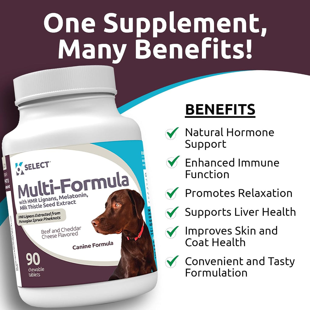 K9 Select Multivitamínico para Perros Grandes - Lignanos, Melatonina, Cardo Mariano - 90 Comprimidos Sabor Carne