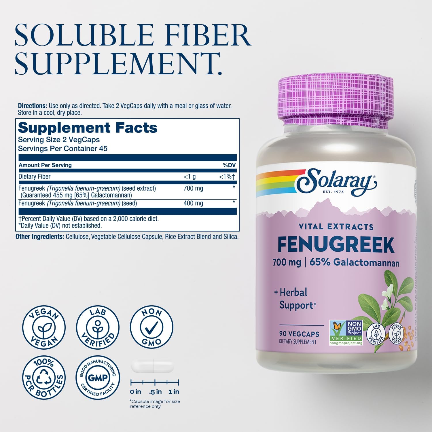 SOLARAY Fenugreek Seed Extract 700 mg - Vegan Capsules with 65% Galactomannan - 90 Capsules