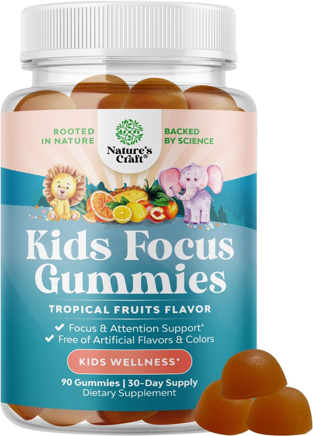 Kids Focus Gummies - Gomitas de Concentración para Niños con Extracto de Té Verde, Vitaminas B6 y B12 - 90 unidades