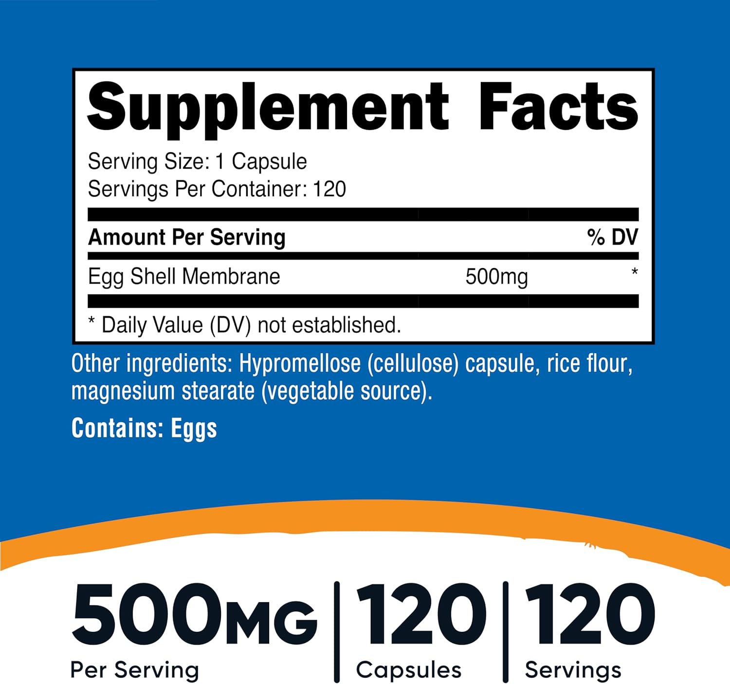 Nutricost Membrana de Cáscara de Huevo, 500 mg por Porción, 120 Cápsulas - Sin Gluten, Sin OGM