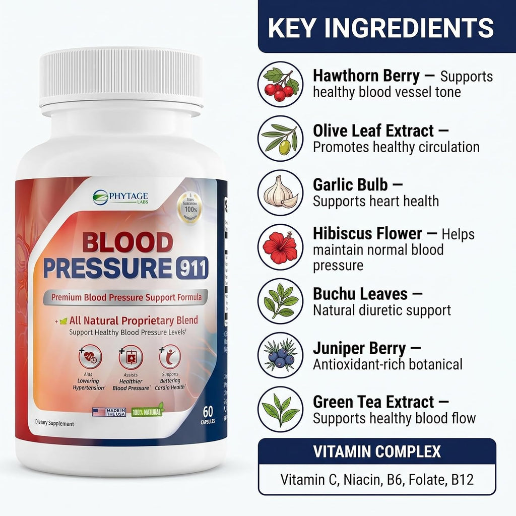 Blood Pressure 911 – Fórmula Avanzada con Espino Blanco y Olivo (Pack de 3)