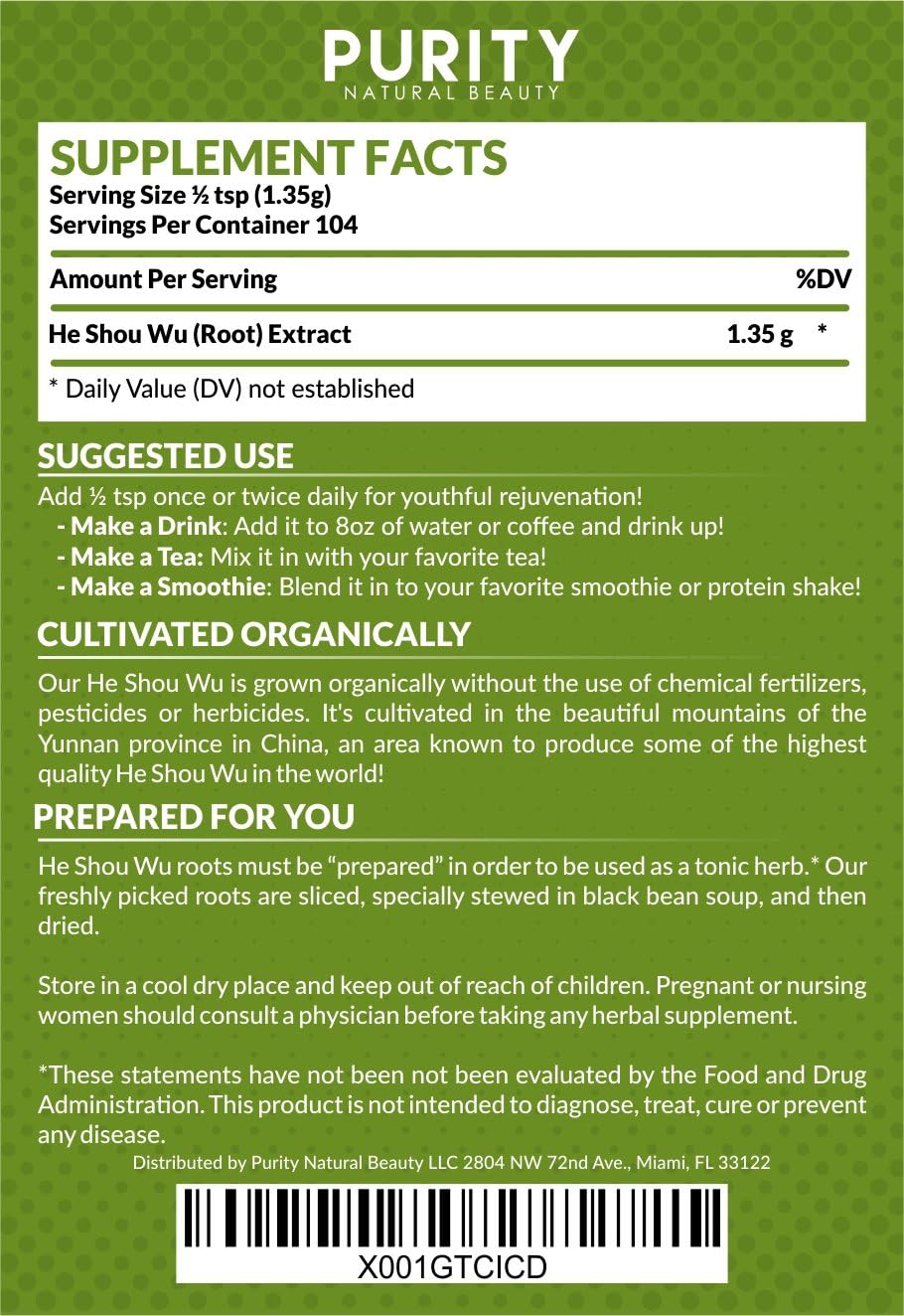 He Shou Wu Orgánico Certificado - Extracto Concentrado 30:1 - Fo-Ti (5 oz)
