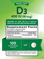 Nature's Truth Vitamina D3 400 UI (10 mcg) 100 Comprimidos Vegetarianos
