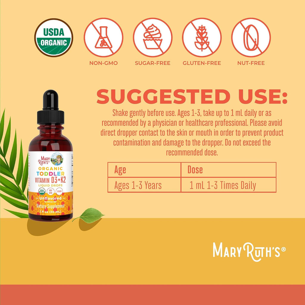 MaryRuth's Organics Gotas de Vitamina D3 y K2 para Niños Pequeños - 30 ml