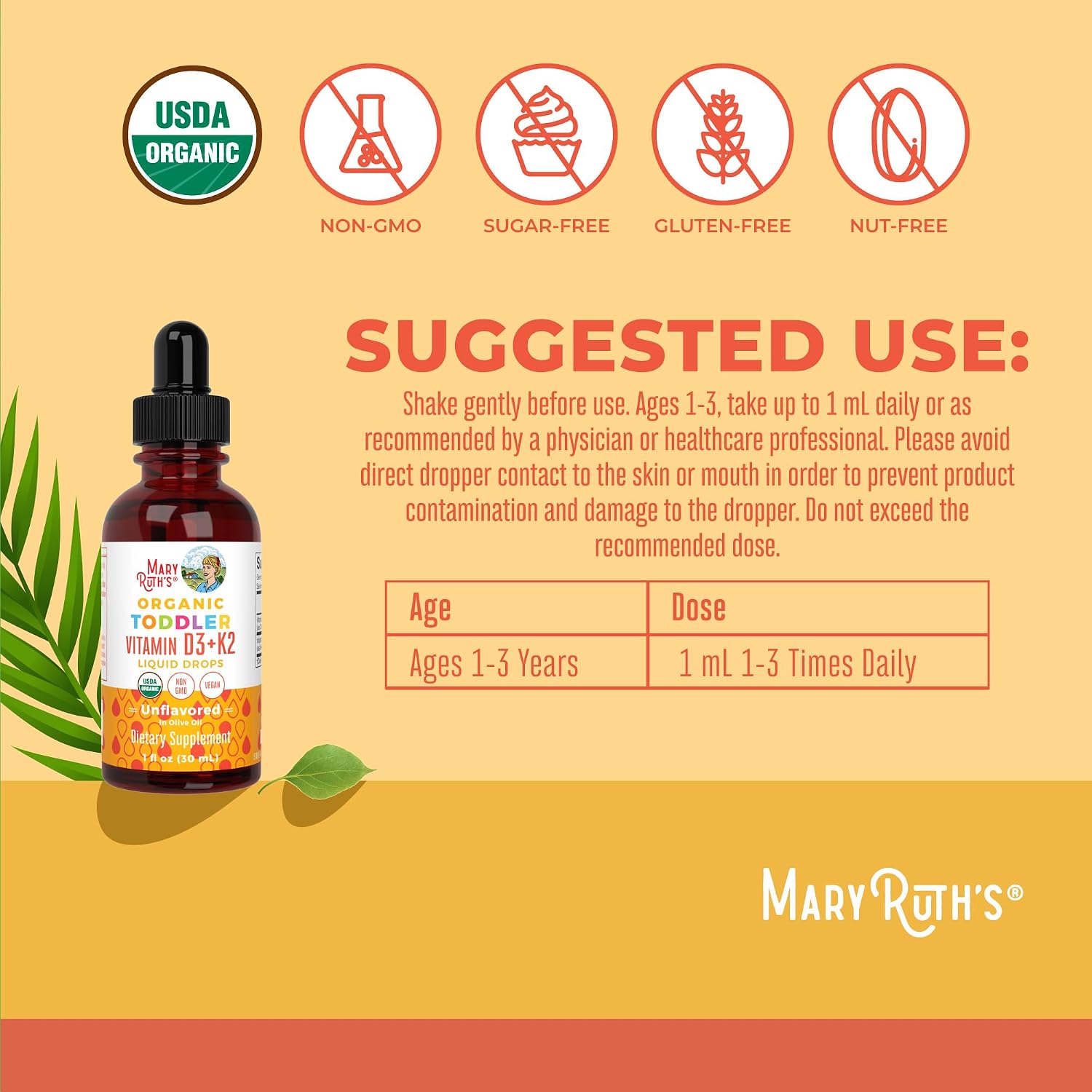 MaryRuth's Organics Gotas de Vitamina D3 y K2 para Niños Pequeños - 30 ml