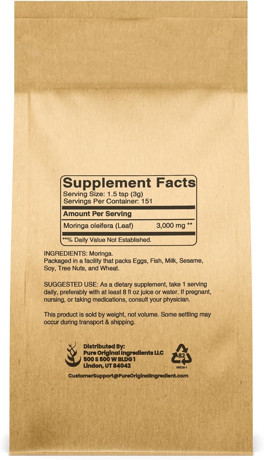 Moringa en polvo (1 lb) - PURE ORIGINAL INGREDIENTS | Extracto de hoja de Moringa Oleifera