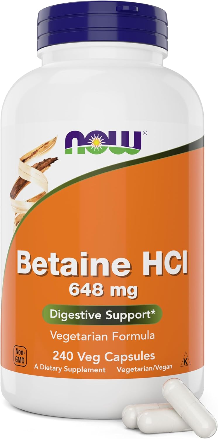 Betaina HCl 648 mg, 120 Cápsulas Veganas – NOW Foods