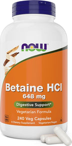 Betaina HCl 648 mg, 120 Cápsulas Veganas – NOW Foods