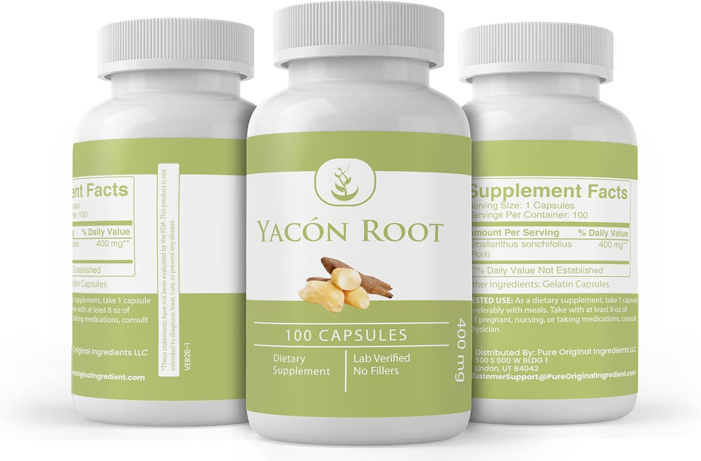 Pure Original Ingredients Raíz de Yacón (100 Cápsulas) - Puro, Sin Aditivos, Verificado en Laboratorio