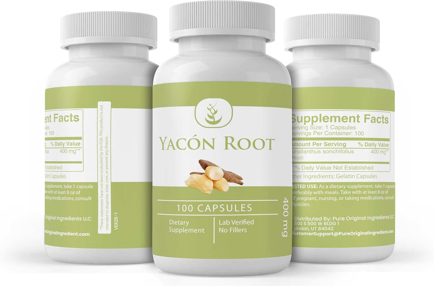 Pure Original Ingredients Raíz de Yacón (100 Cápsulas) - Puro, Sin Aditivos, Verificado en Laboratorio