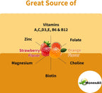 Kids Multivitamin Gummies con Magnesio y Probióticos - Vegano, Sin Gelatina, Halal, Sabores Naranja y Fresa, 90 Unidades