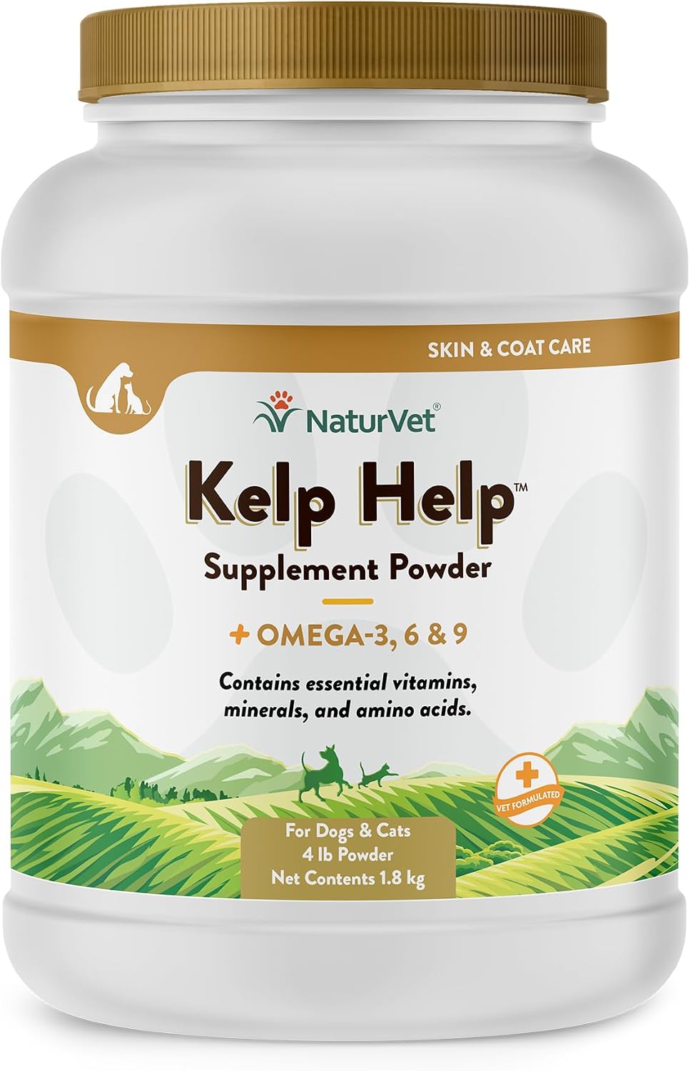 NaturVet Kelp Help Plus Omegas - Suplemento para la piel y el pelaje para perros y gatos, en polvo, 454 g