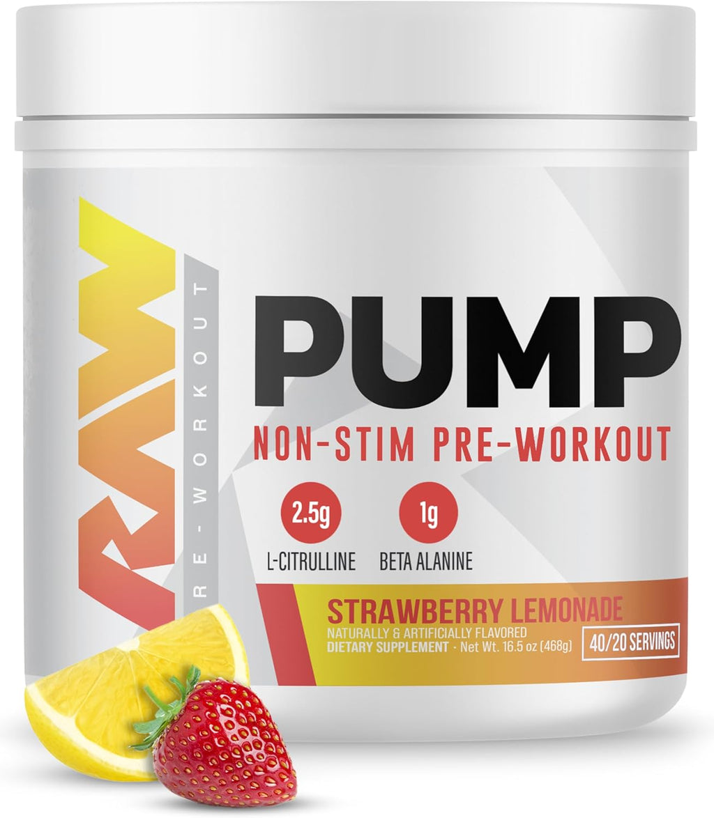 RAW Pump - Pre-Entreno Sin Estimulantes, Sabor Sandía (Watermelon), 40 Dosis