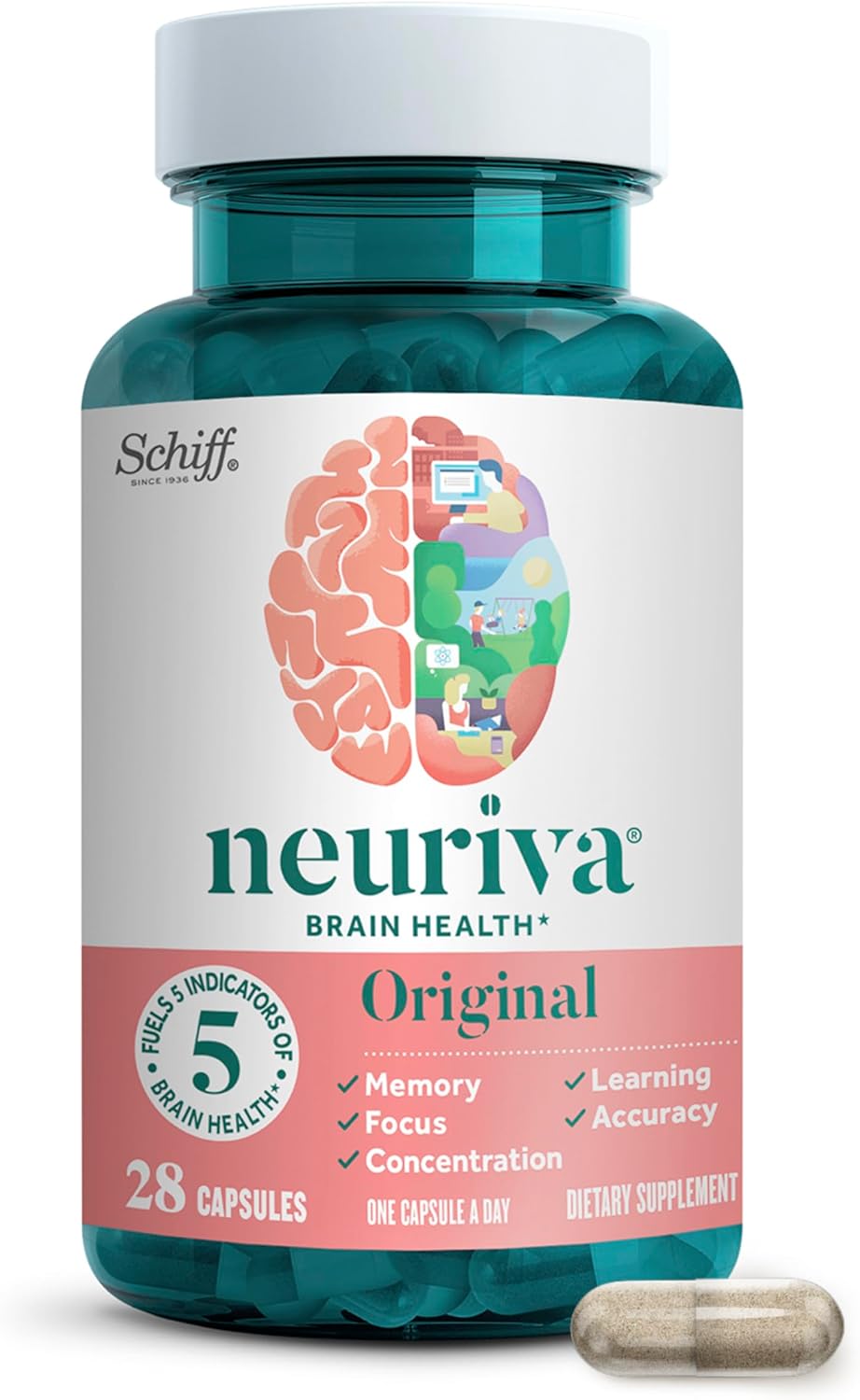 NEURIVA Original – Suplemento para la Memoria y la Concentración, 28 Cápsulas