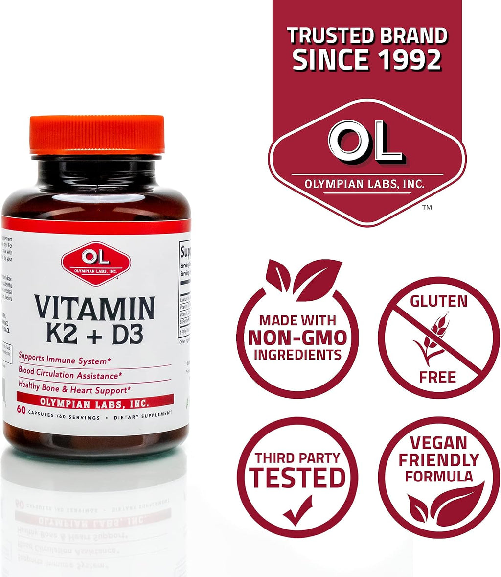 Olympian Labs Vitamina K2 + D3, 60 Cápsulas Veganas