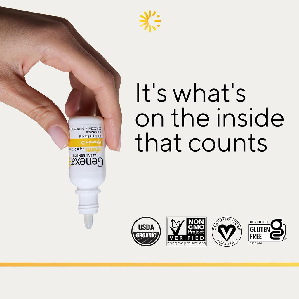 Genexa Gotas de Vitamina D3 para Bebés, Orgánicas, Sabor Vainilla, 90 Dosis
