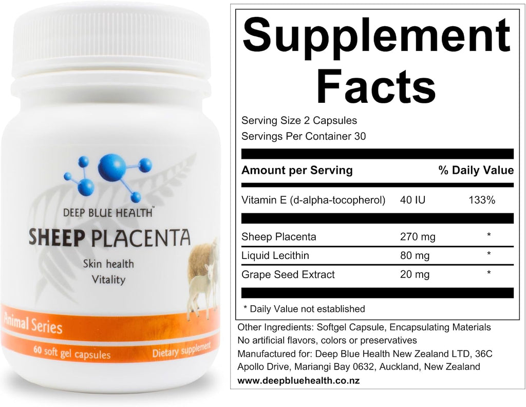 New Zealand Sheep Placenta with Grape Seed Extract and Vitamin E - 13500mg x 60 Softgels