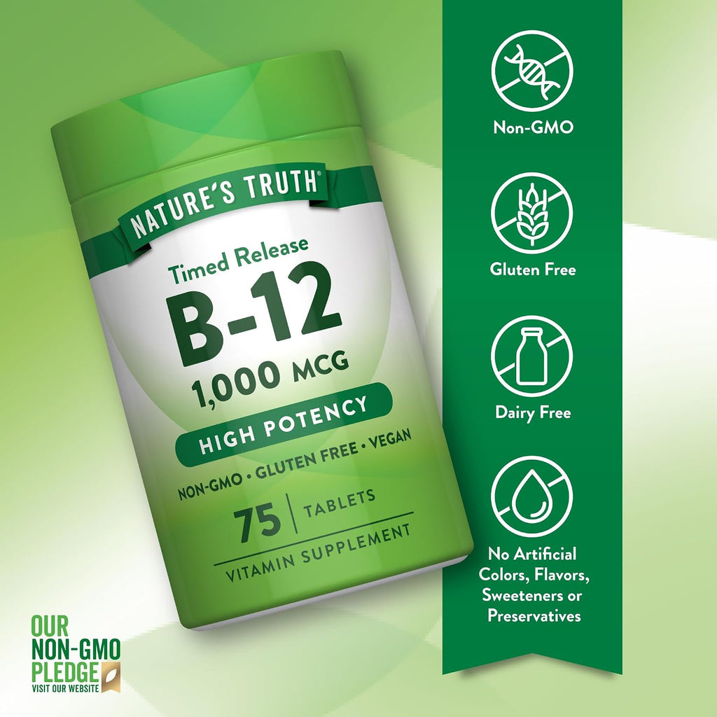 Vitamina B12 1000 mcg 75 Comprimidos de Liberación Prolongada - Nature's Truth