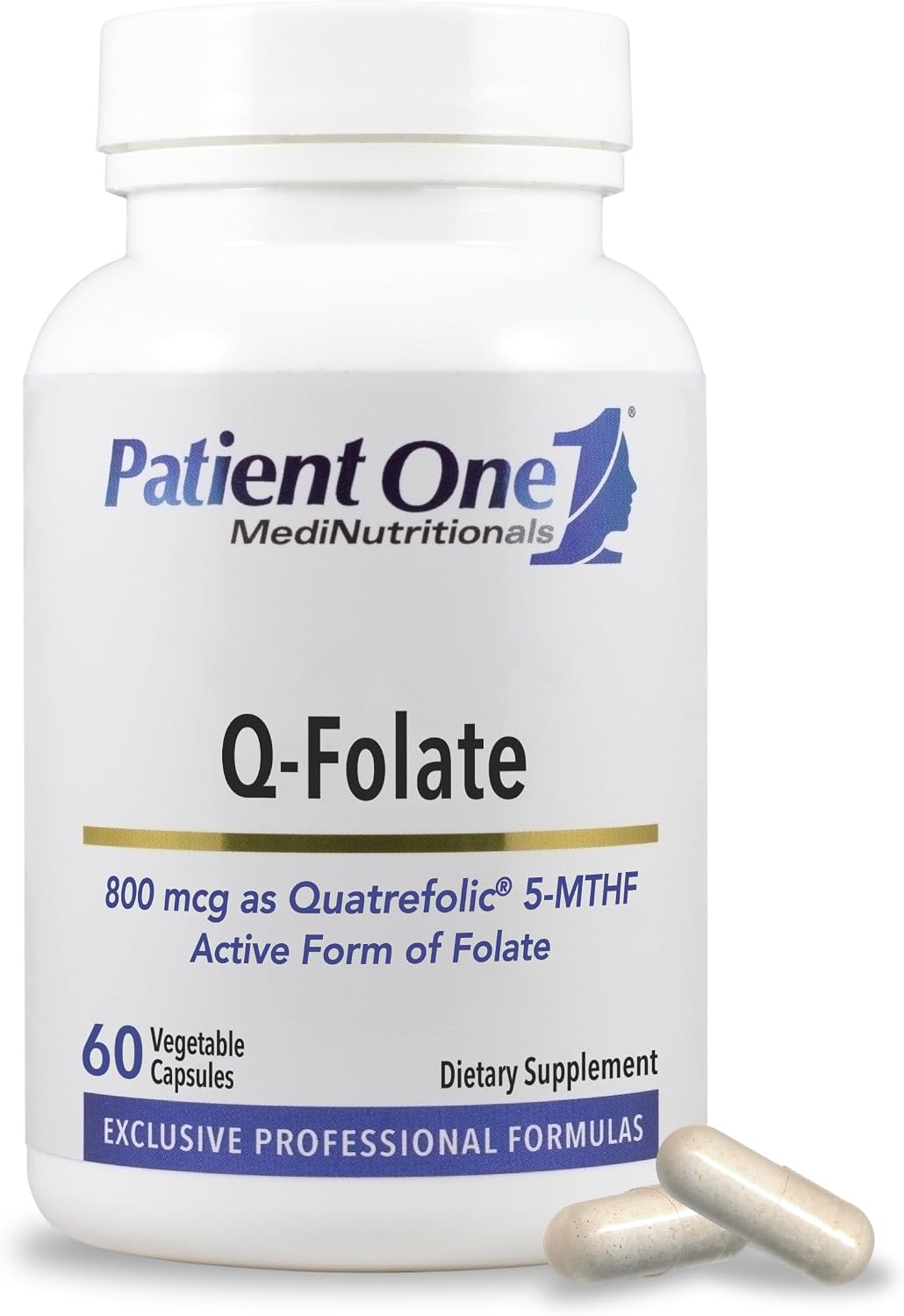Patient One Q-Folate 800mcg | Complemento de Metilfolato (5-MTHF) para Energía, Salud Cerebral y Cardíaca* | 60 Cápsulas