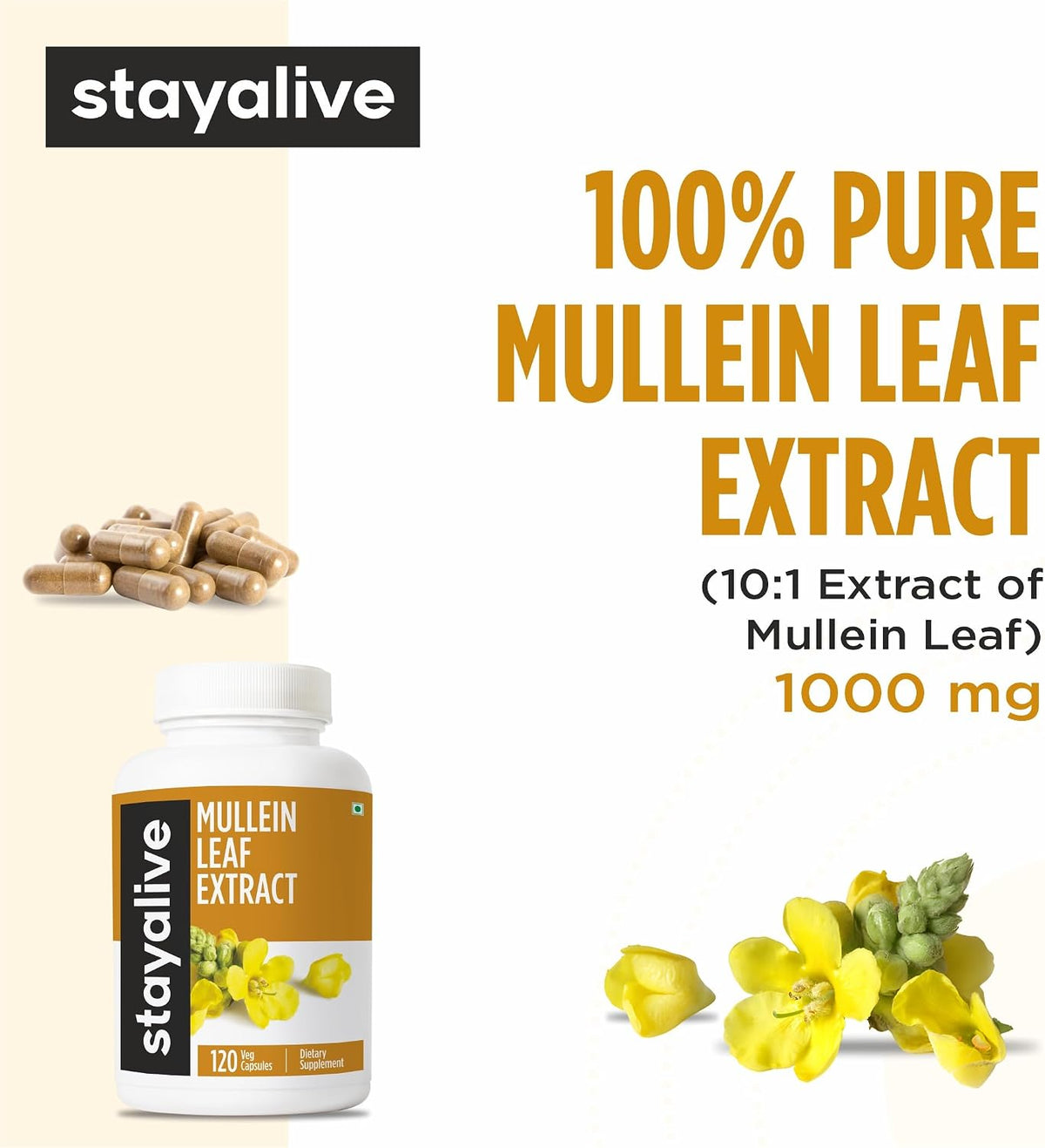 Extracto de Hoja de Gordolobo 1000mg (10:1), 120 Cápsulas Veganas - STAY ALIVE – Image 3