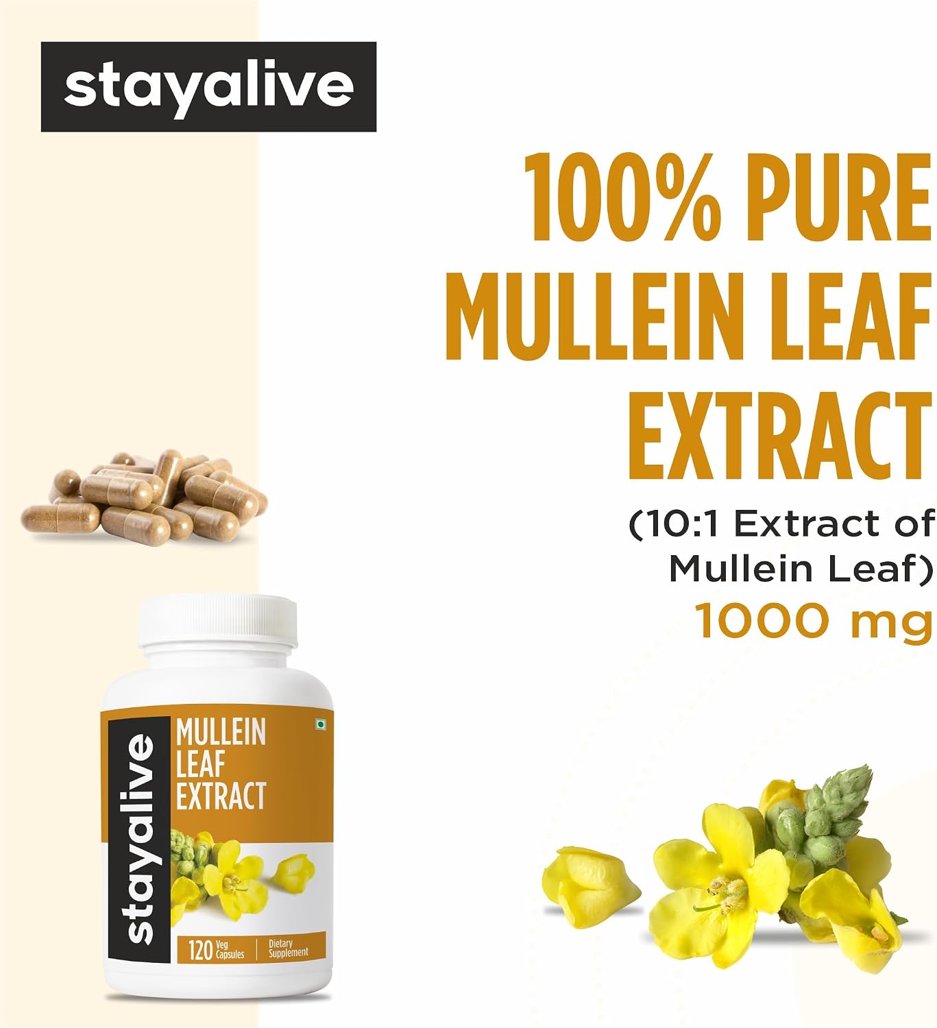 Extracto de Hoja de Gordolobo 1000mg (10:1), 120 Cápsulas Veganas - STAY ALIVE