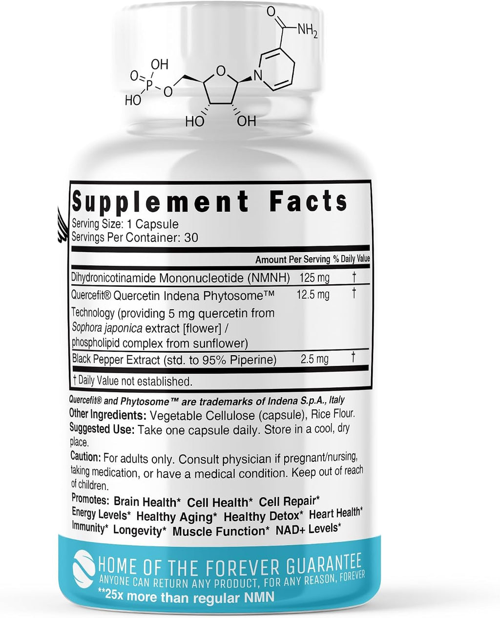 Nutri NMNH 125 mg - Suplemento con Piperina y Quercetina Phytosome - 30 Cápsulas
