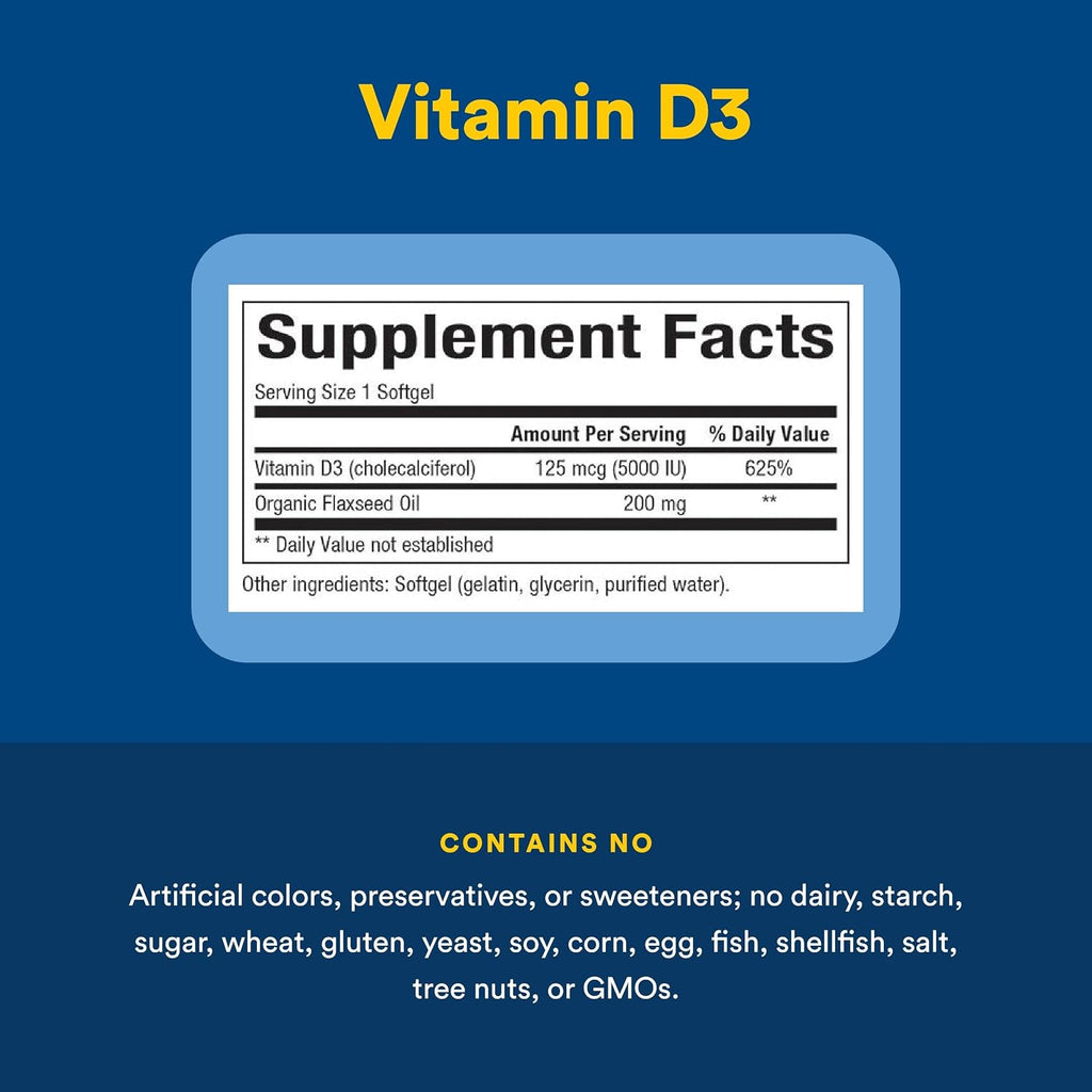 Natural Factors, Vitamina D3, 5000 UI, 240 cápsulas blandas